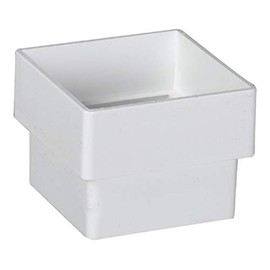 Downspout Connector, Contemporary, Square, Vinyl, White, 2-In.