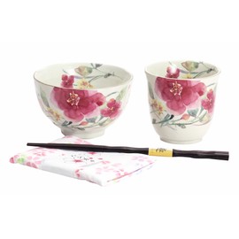 Flower Watercolor Rice Bowl with Tea Bowl (handkerchief)