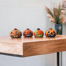 1 Handmade Mexican Pottery Jack O' Lanterns | Small Tealight Pumpkin Talavera Candle Holders | Unique Painted Designs