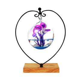 (Heart) - Archi Creative Double Glass Crystal Vases Including Dried Flowers and Colour Sand Hanging on Glass Crystal Stand (Heart)