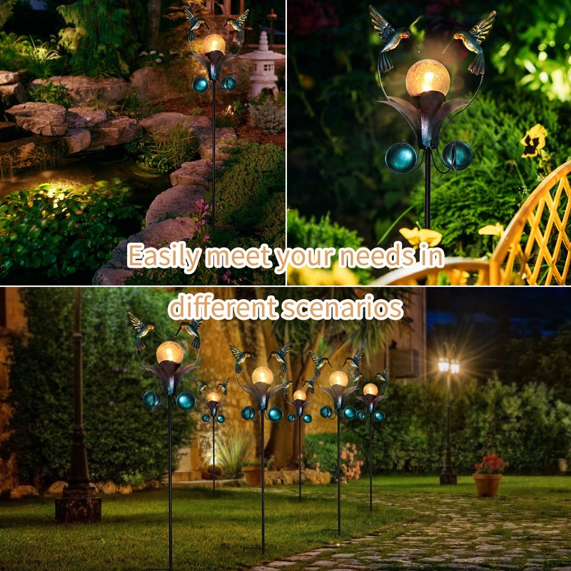 VCUTEKA Solar Lights Outdoor Metal Garden Stake Waterproof Crackle Glass