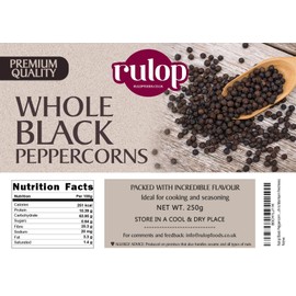 Rulop Black Peppercorn 250g - Gourmet Black Peppercorn - Black Peppercorns for Grinders, Packed in Resealable Pouch to Maintain Freshness
