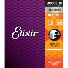 Elixir Acoustic 80/20 Bronze Nanoweb Acoustic Strings Medium .13-.56