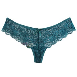 Bragas de encaje sexy para mujer con entrepierna alta, varios colores, Verde azulado, L
