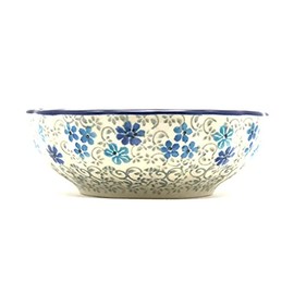 Polish Pottery Bowl - Shallow Scalloped - Small - Sea Blossom