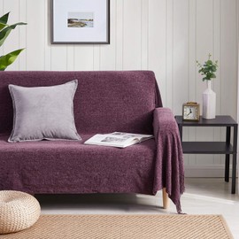 BOURINA Chenille Throw Blanket with Decorative Fringe for Couch Sofa Chair Blanket (50x60 Inches) Purple