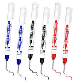 Gjinxi 6 Pcs Multi-purpose Deep Hole Marker Pens Long Deep Nib Markers 20mm Long Head Drill Markers Colorful Quick Dry Waterproof Carpenter Pens for Construction Bathroom Woodworking(Red Black Blue)