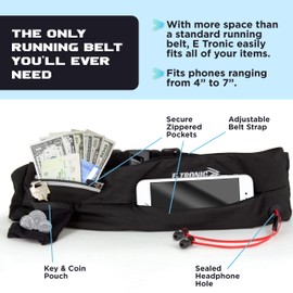 E Tronic Edge Running Belt - Unisex, Water-Resistant Waist Bag for Sports & Exercise - Fanny Pack w/Zipper Pocket fits Phone, Keys & Cash - Blue