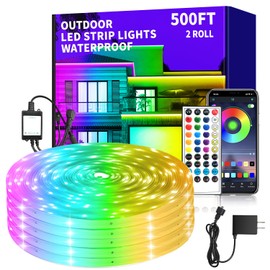 vimeepro 500ft Outdoor LED Strip Lights Waterproof,IP68 Waterproof LED Light Strips with Remote,App Control Music Sync RGB Outdoor LED Rope Lights,LED Lights for Bedroom,Roof,Pool（2 Rolls of 250ft ）