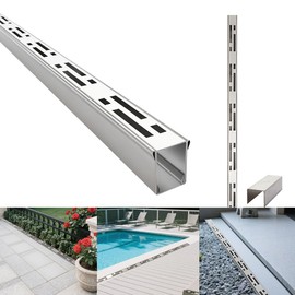 Pool Deck Drain Channel, 1-7/16" W x 3.3' L, 304 Stainless Steel Channel Drain Outdoor, Deck Drainage System with Coupling, Trench Drain System for Pool Decks, Patios,Walkways, Courtyards, Paver.