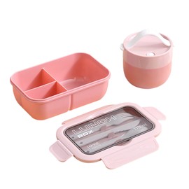 DAM 1100ml Stackable Lunch Box with Lid and Cutlery 21 x 13 x 7.5 cm Light Pink