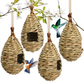 NOVWANG 4 Pcs Hand Woven Hummingbird Houses for Outside