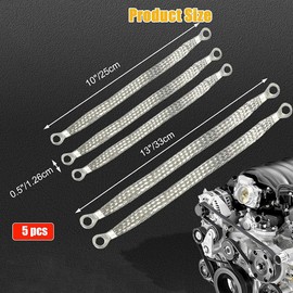 Lymizhuo Universal Automotive Ground Straps - 5Pcs 10/12 Inch Braided Copper Ground Strap Kit, Heavy Duty Engine Grounding Straps with Connectors for Most Cars & Trucks (Silver)