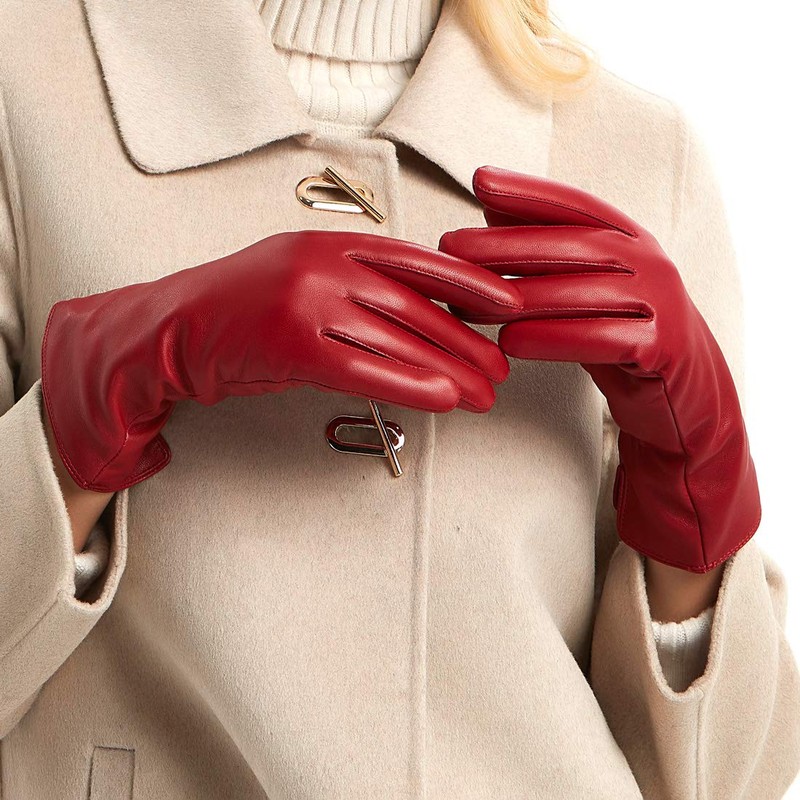 MGGM collection Womens Nappa Lambskin Leather Gloves Cashmere Lining,Burgundy,Large
