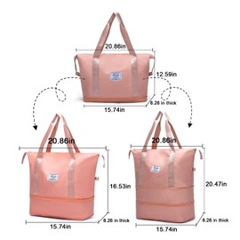 WUBAYI Travel Bag,Expandable Bilayer Overnight Bag Large Capacity Weekend Bag Dry & Wet Seperated Travel Bags for Women Foldie Travel Bag with Trolley Sleeve Duffel Bags for Women & Men