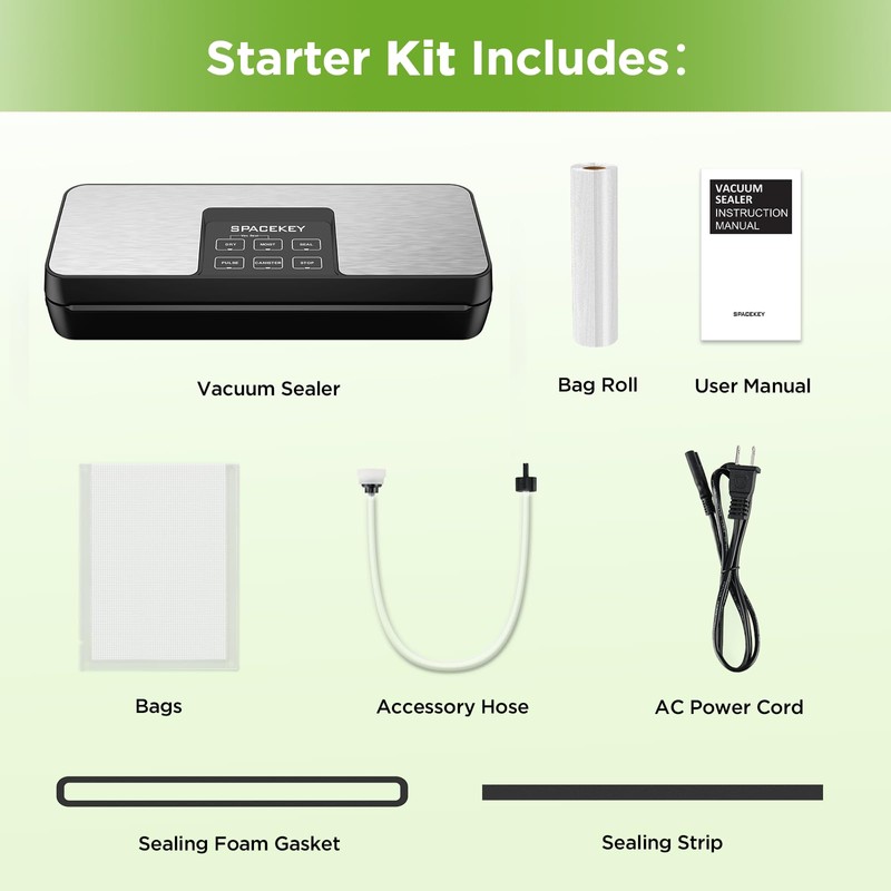 SPACEKEY Vacuum Sealer Machine, 85Kpa Food Vacuum Machine, Food Vacuum