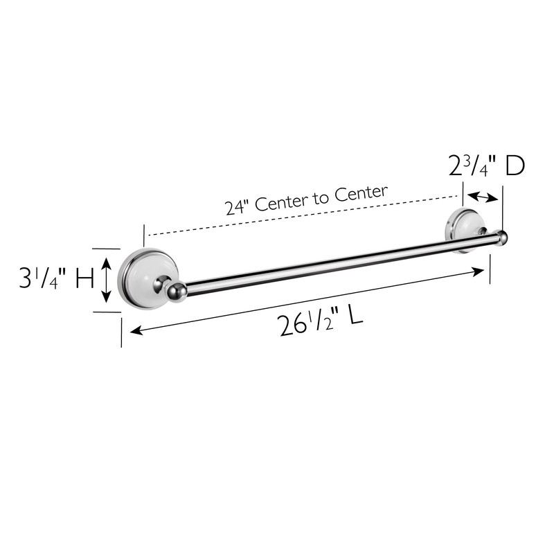 Savannah 24-Inch Wall-Mounted Towel Bar for Bathroom, Polished Chrome and
