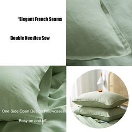 S VICTORY SYMBOL 100% Organic Linen Pillowcases 1 Pair 20"x30",French Natural Flax Pillowcase Light Green,Standard Size