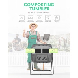 Garden Compost Bin from BPA Free Material, Dual Rotating Outdoor Composting Tumblers (43 Gallon,Green)