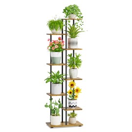 iDavosic.ly 7 Tier Tall Plant Stand Indoor, Tiered Corner Metal Wood Multiple Flower Holder Shelf, 58 Inch Orchid Display Rack for Patio Porch Living Room Balcony Outdoor, Modern Black & Rustic Brown