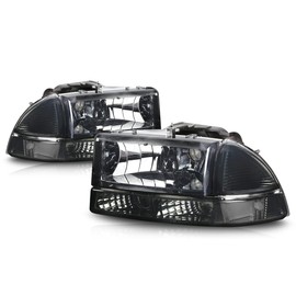 PM PERFORMOTOR Smoke Lens Clear Corner Headlights Replacement Compatible with 98-04 Dodge Durango / 97-04 Dakota, PMHL-DODA-9704-4P-OH-SC