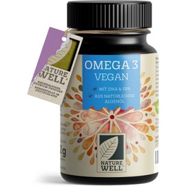 Omega-3 Vegan 60 Capsules High Dose, 2000 mg Omega-3 Algae Oil per Day with 600 mg DHA & 300 mg EPA, Vegan Omega from Sustainable Cultivation as a Fish Oil Alternative, Laboratory Tested with