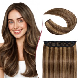 SEGOHAIR Clip In Hair Extensions for women One Piece 5 Clips Real Human Remy Hair Extension Long Straight Hairpieces for women 10 Inches #4P27 Medium Brown mixed Dark Blonde