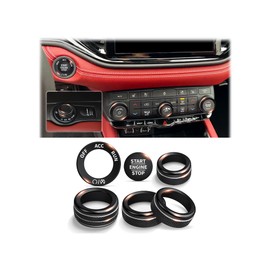 Polodunn Interior Accessories for Dodge Durango 2021-2025, 6pcs Aluminum Alloy Trim Set - Push Start Button Cover/Ring, A/C, Volume Tune, Headlight Switch Knob Covers (Black)