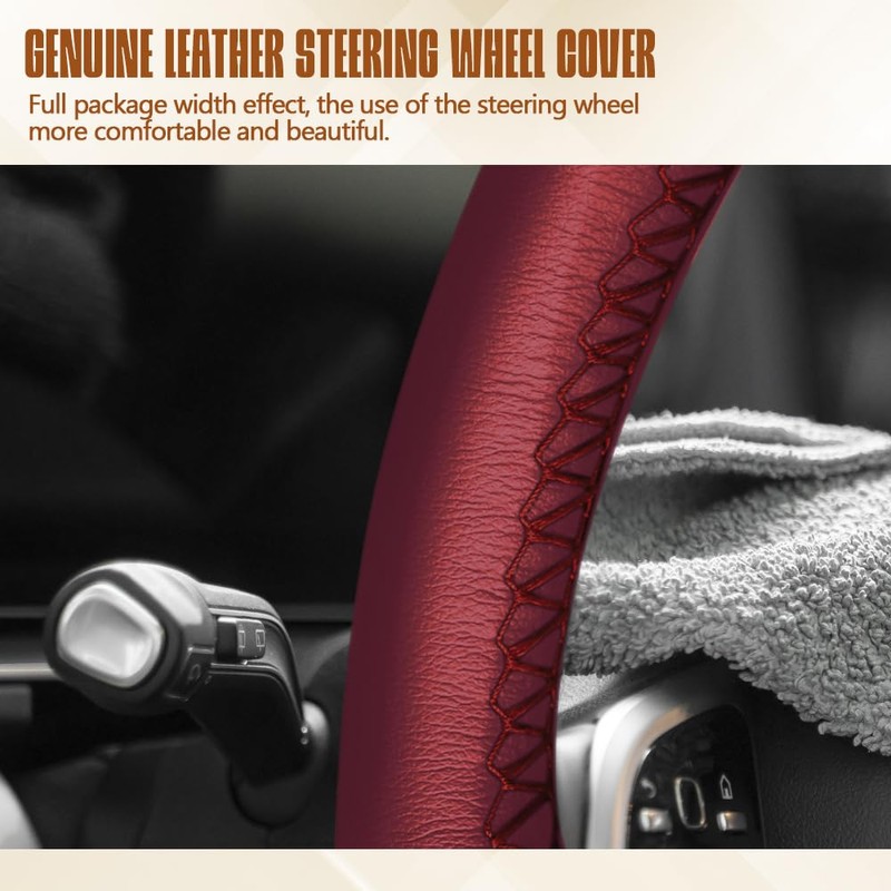 HEVLE Leather Steering Wheel Cover Lace Up, Stitch On Wrap,