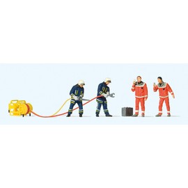 Preiser 10625 Firemen (4) with Cutting Gear Exclusive Figure Set