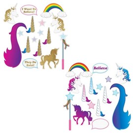 Beistle 53368 Unicorn Themed Glittered Photo Booth Fun Signs, Multicolor, 16 Ct.