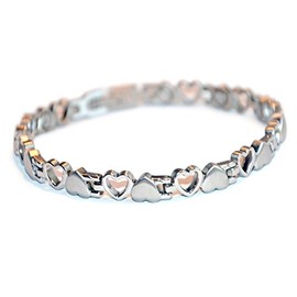 Elegant Heart Design Tennis Magnetic Bracelet Polished Silver Energetix-4you 8232 Coracao Heart Coeur L/XL, Stainless Steel