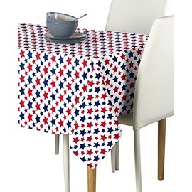 Fabric Textile Products | American Stars Tablecloth | Red & Blue Summer Rectangular Tablecloth | 60" x 84" | Machine Washable and Stain-Resistant for Easy Care | Made in The USA