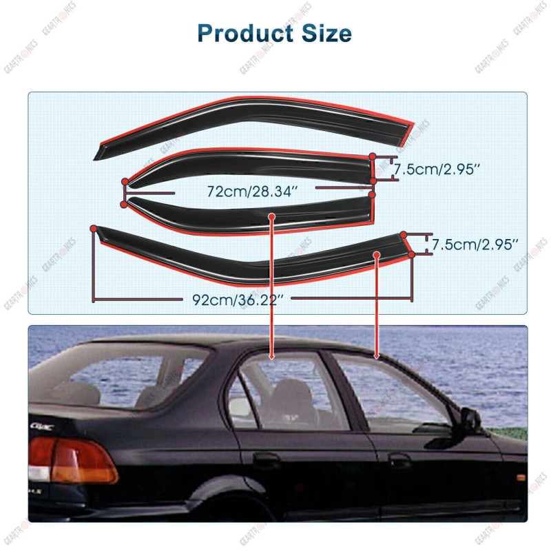 Geartronics For 1996-2000 Honda Civic Sedan 4x Window Visors Vent