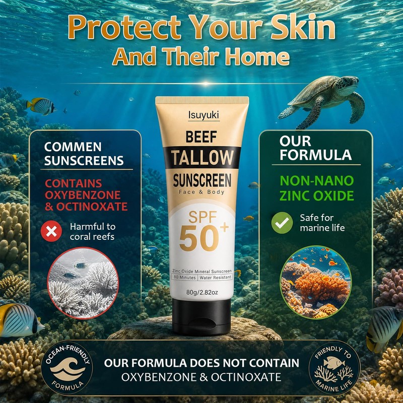 Mineral Sunscreen with Zinc Oxide SPF 50, Natural Beef Tallow