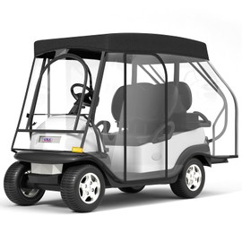 Rosefray Golf Cart Enclosure,2+2 Golf Cart Drivable Enclosure Rain Cover Short Roof 58" EZGO, Club Car- Durable Door Zipper - (4 Seater Golf Cart Cover) 4-Sided Clear Windows-Black