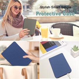 JKhandy Case for Kobo Clara BW/Kobo Clara Colour/Kobo Clara 2E – Slim Lightweight Premium PU Leather 6 Inch Cover with Auto Sleep/Wake, Navy Blue