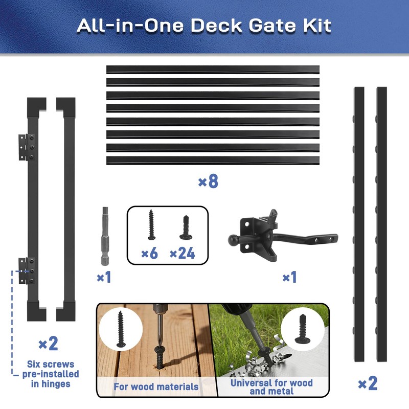 Avalution Deck Fence Gate Outdoor,32" H x 48" W, Metal