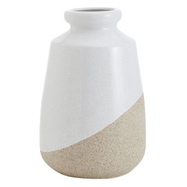 Elements 7.28x7.28x11.22 Inche White and Tan Ceramic Vase, Display with Faux or Dried Flowers and Greenery, Natural