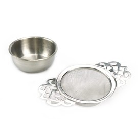 Tighall 1 Set Silver Stainless Steel Tea Strainer with Drip Bowl, Mesh Loose Leaf Tea Infuser with Double Winged Handle