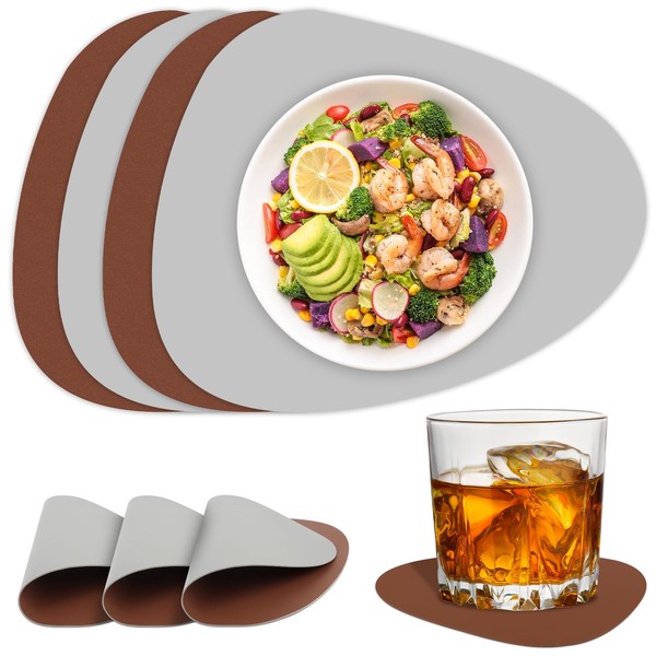 AWAMRWA Leather Placemats and Coasters, Set of 4 Oval Placemats