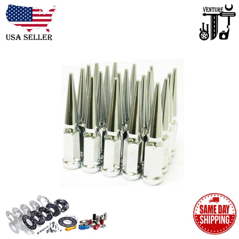 JJ 32PCS CHROME 14X2 THREAD SPIKE LUG NUT 4.5" [FITS: