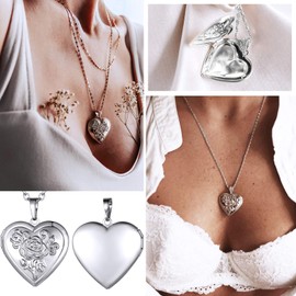 GOLDCHIC JEWELRY Copper/Stainless Steel Locket Chain Pattern Relief Women's Necklace Heart Pendant in Silver/Gold/Rose Gold with Desired Avur Pictures Amulet 20 Inches + 5 cm for Women, Copper