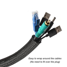 10ft - 1/2 inch Cord Protector Wire Loom Tubing Cable Sleeve Split Sleeving for USB Cable Power Cord Audio Video Cable – Protect Cat from Chewing Cords - Black (Black, 1/2"-10ft)