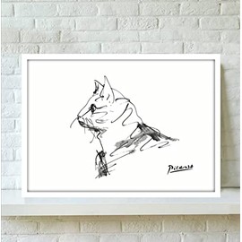 Picasso Cat Drawing Framed Poster aoipro (White Frame)