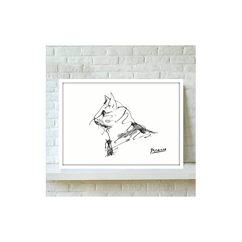 Picasso Cat Drawing Framed Poster aoipro (White Frame)