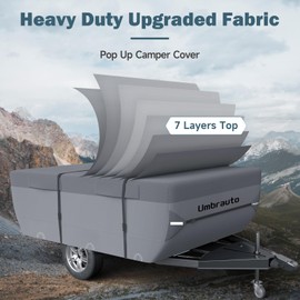 Umbrauto Pop Up Folding Camper Cover Fits 16'-18', Upgraded 7 Layers Top Tent Trailer Cover Waterproof Extra Thick Polypropylene Breathable Ripstop Pop Up Folding Trailer Cover