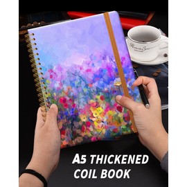 Ruled Spiral Writing Notebook,A5 Hardcover Lined College Journal for Women Lady Girl,Cute Spring Floral Strong Twin-Wire Binding with Premium Paper,8.4" X 6",Perfect for School,Office,Home