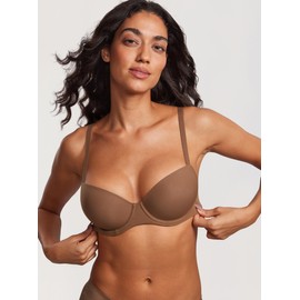 DOBREVA Women's Lightly Padded Balconette Bra Tshirt Supportive Underwire Plus Size Demi Sandalwood Brown-2 32B