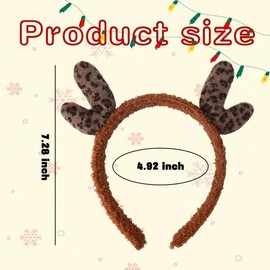 Leopard Ears Deer Antler Headband for Women Girls Fluffy Leopard Print Hair Band for Washing Face Makeup Stag Reindeer Antlers Headband for Christmas Party Cosplay Deer Head Band Christmas Gifts
